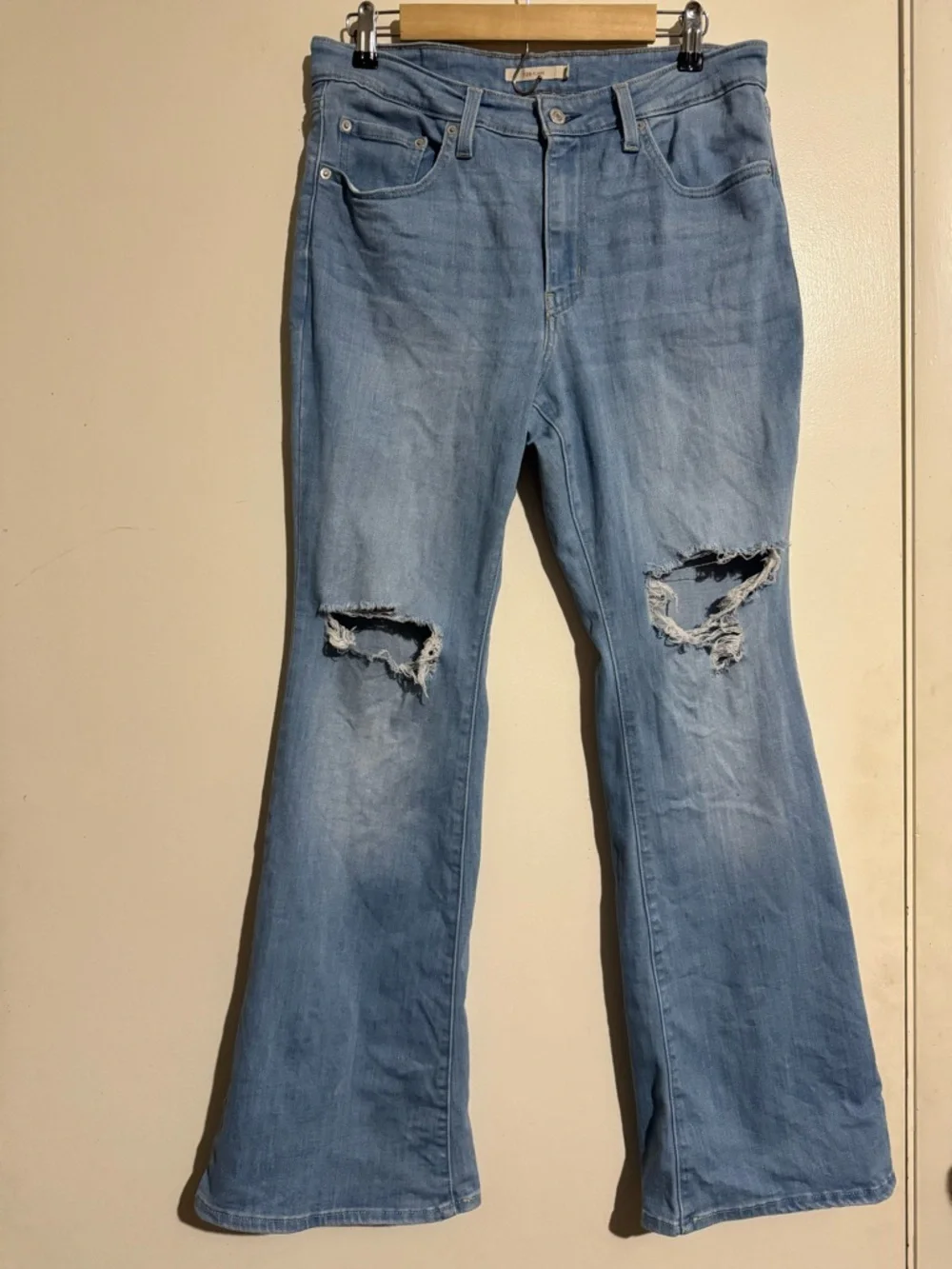 Levi’s 726 High rise Flare light wash blue jeans W31 L 32 distressed destroyed